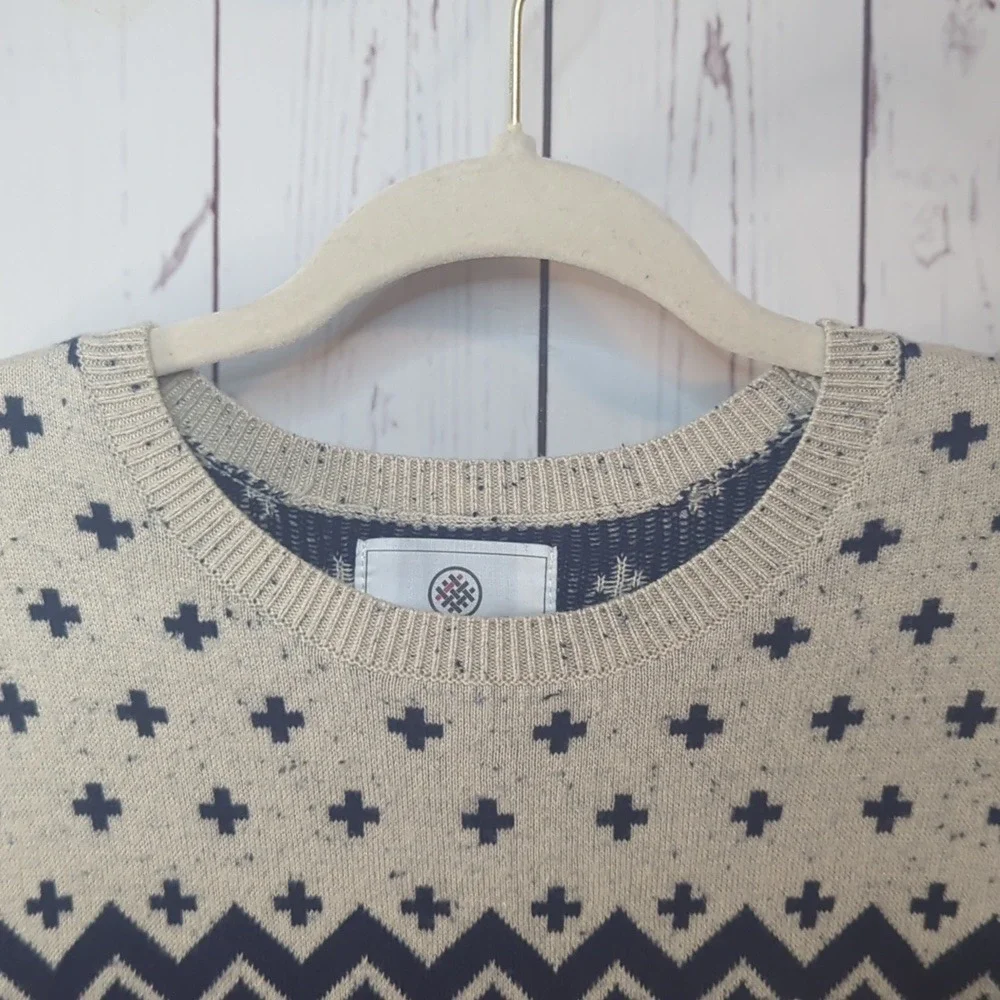 Pac Sun On the‎ Byas Men's Nordic Fair Isle Winter Cream, Navy, and Red Sweater